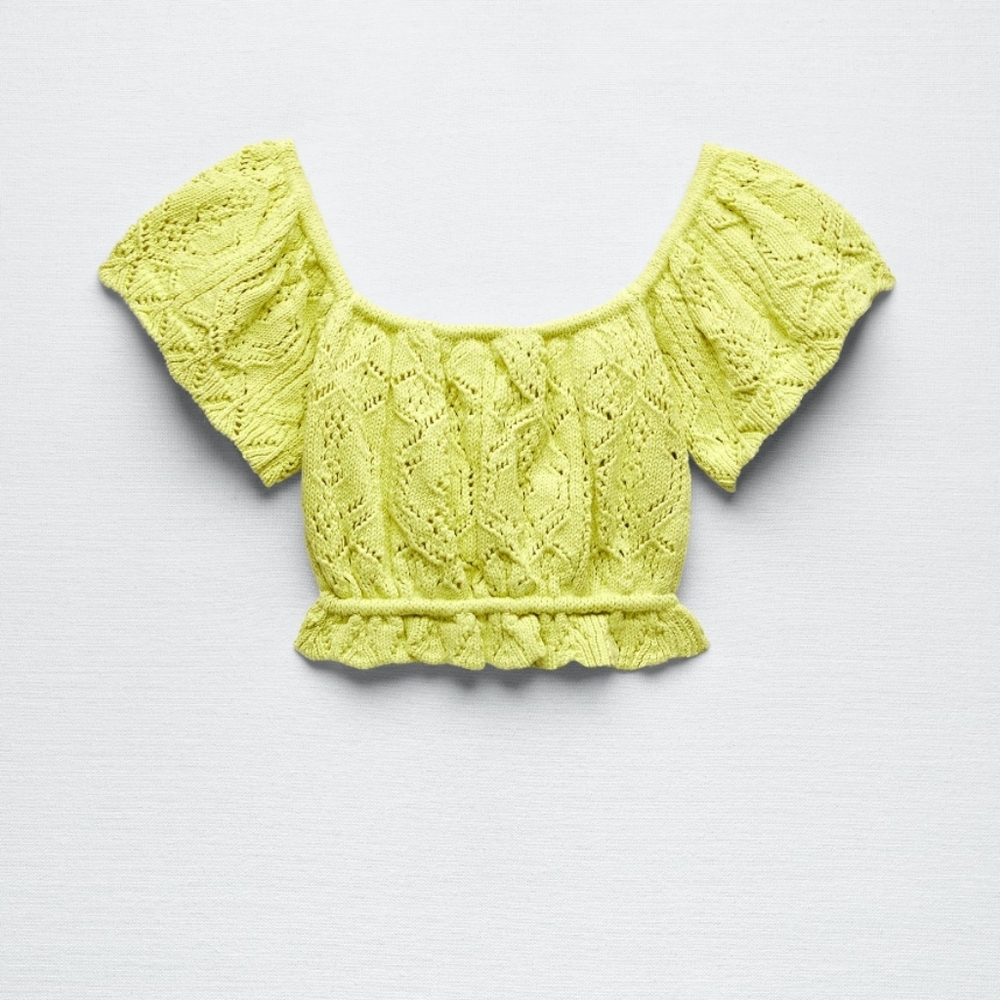 ZARA POINTELLE KNIT TOP YELLOW